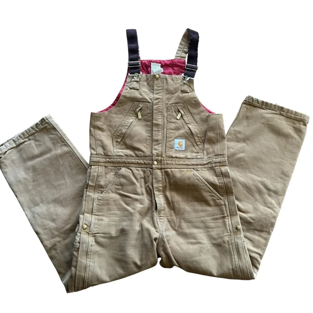 Carhartt Bib Overalls Mens 32x32 Brown R38 Duck Insulated Quilt Lined Workwear